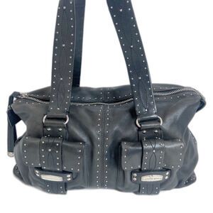 y2k Vintage Michael Kors Astor Black Leather Studded Shoulder Bag Rocker Chic